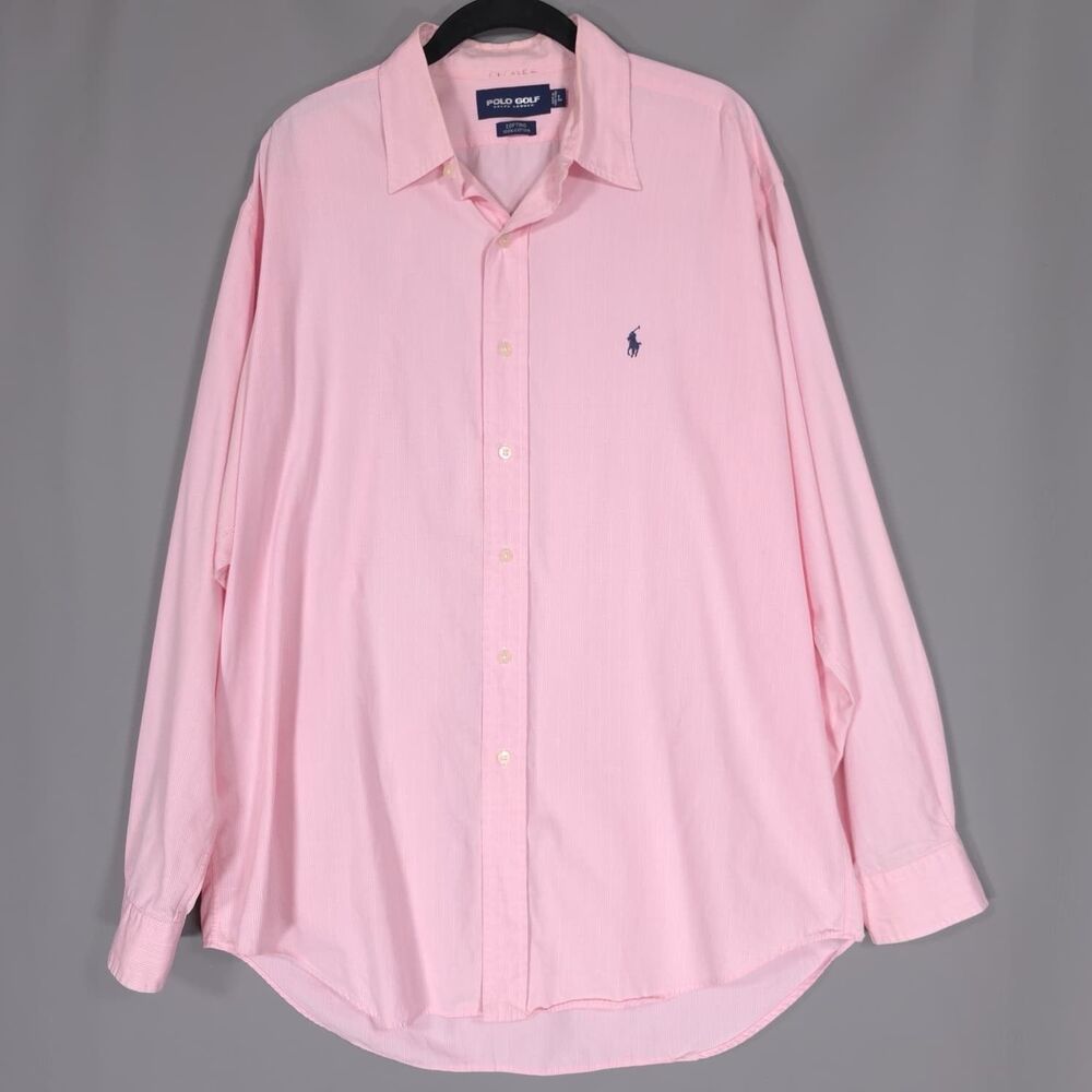 POLO GOLF RALPH LAUREN Men’s LARGE Plaid‎ Shirt LOFTING Pink Vintage HONG KONG